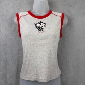 Felix the Cat Womens Ringer Tank Crop Top XL Gray Retro Sleeveless Tee 90s Y2K